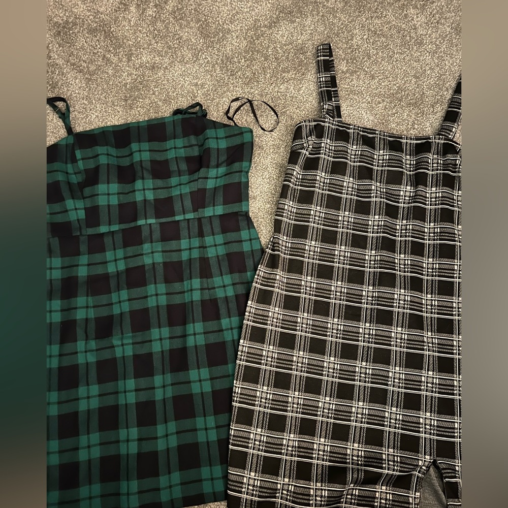 Forever 21 Black and White Plaid Slit Mini Dress